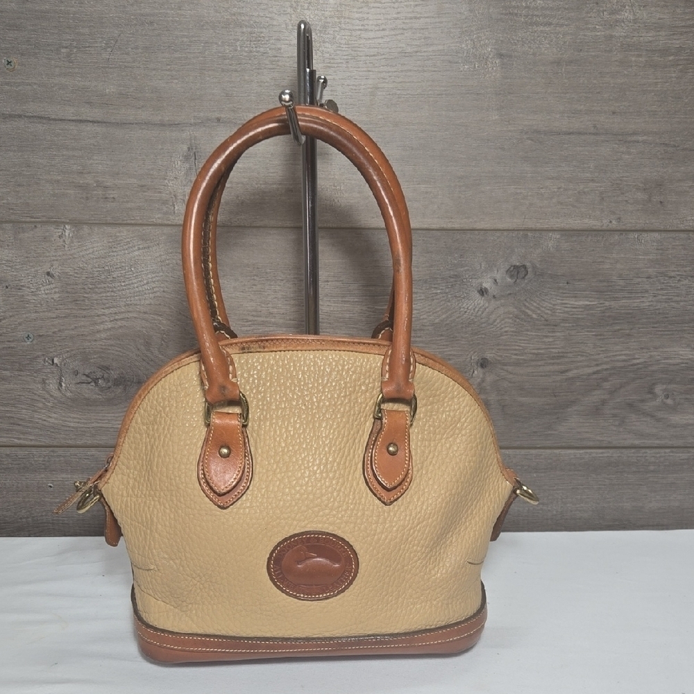 Vintage Dooney & Bourke Tan and Brown Pebble Leather Handbag